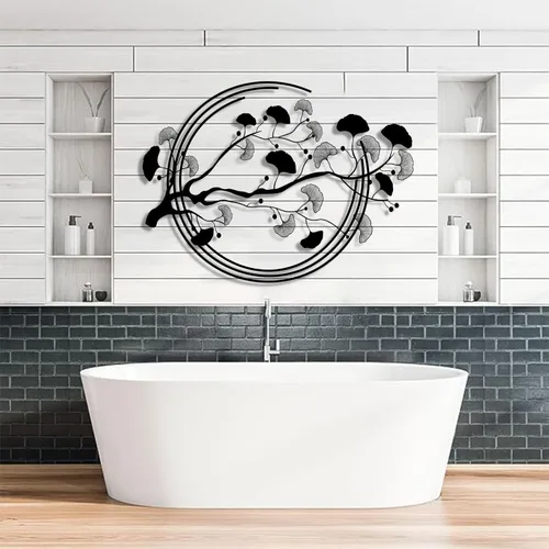 Miniatura 2 de Arte de pared de metal con hojas de ginkgo, decoración de pared de hoja de ginkgo biloba, decoración de pared geométrica de hoja de ginkgo, arte