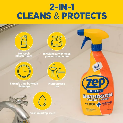 Miniatura 7 de Zep Plus - Limpiador espumoso para baño - 32 onzas (caja de 12) - R54012 - Mantén tu baño limpio + protege contra la futura acumulación de jabón