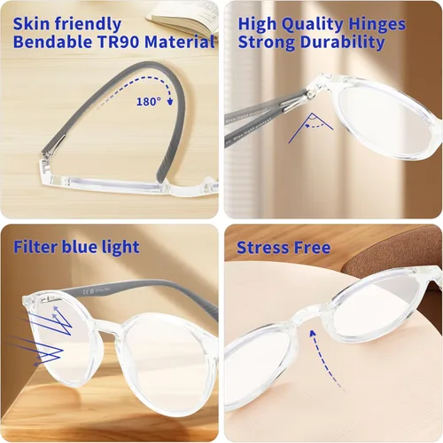 Miniatura 4 de BLUEMOKY Gafas de lectura para hombres y mujeres: Gafas clásicas redondas con filtro de luz azul - Gafas de lectura para computadora C02