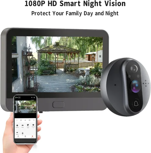Miniatura 3 de Timbre de video WiFi para apartamento, cámara de mirilla con pantalla LCD de 4.3 pulgadas, 1080P, gran angular de 120°, visión nocturna, detección