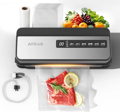 Máquina selladora al vacío de 80 KPa, potente sellador al vacío de alimentos compacto con bolsas de almacenamiento, incluye 10 bolsas, 1 rollo de