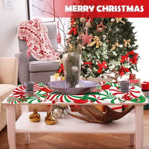 Miniatura 4 de Tatuo Camino de mesa de bastón de caramelo de Navidad, 13 x 37 pulgadas, camino de mesa de Navidad rojo, blanco y verde, centro de mesa de comedor
