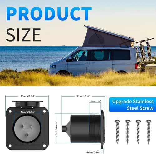 Miniatura 6 de BEBOBLY Entrada de 15 amperios, entrada de alimentación de 125 V con cubierta impermeable, 2 polos y 3 cables macho receptáculo de entrada