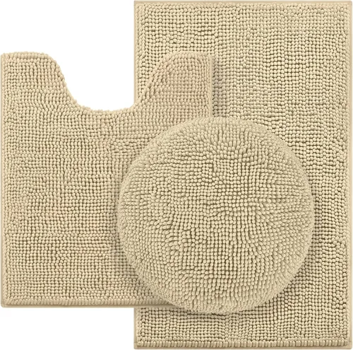 Miniatura 9 de HOMEIDEAS Juego de alfombras de baño negras de 3 piezas, alfombras y tapetes de felpilla de mantequilla, peludos, absorbentes, antideslizantes