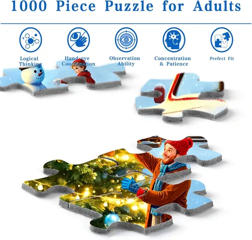 Miniatura 4 de Rocorose Rompecabezas de Navidad para adultos, 1000 piezas con temática de invierno, escena de nieve, fiesta, vacaciones, árbol de Navidad, desafío