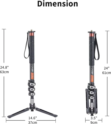 Miniatura 7 de Cayer Piernas monopié de fibra de carbono, cámara telescópica de 68 pulgadas con pies, compatible con cámaras réflex digitales y videocámaras