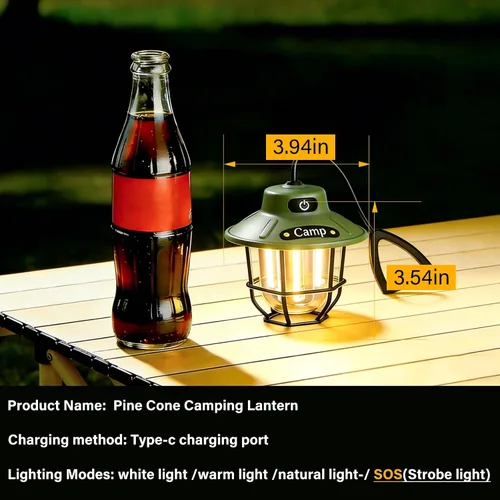 Miniatura 7 de Linterna de campamento de 1200 lúmenes, luz LED recargable con 4 modos de luz, linterna portátil USB al aire libre para campamento, senderismo