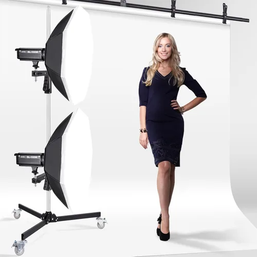 Miniatura 7 de Soporte de luz resistente con ruedas, soporte de agarre de pistola de fotografía con ruedas con 2 empuñaduras, soporte de luz de acero ajustable