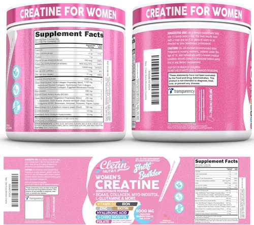 Miniatura 5 de Creatina para Mujeres Monohidrato de Creatina + BCAA Polvo Mio-Inositol Colágeno Biotina Ácido Hialurónico Folato L Glutamina Vitamina D3 Hierro