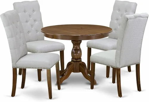 Miniatura 14 de East West Furniture HBEL3-ABK-35 - Juego de mesa y sillas de cocina de 3 piezas que contiene una mesa de comedor redonda con pedestal y 2 sillas