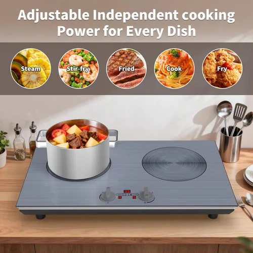 Miniatura 5 de GIHETKUT 2 burner Induction cooktop,110V 4000W induction hot plate with Brushed Panel,Knob Control,9 Power Levels, Kids Lock & Timer,LED touch