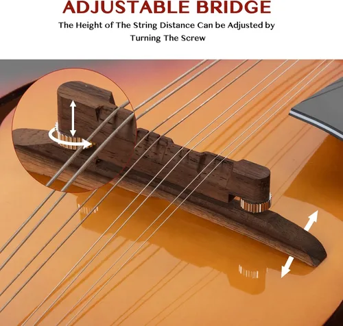 Miniatura 5 de Ktaxon - Kit de mandolina estilo A, 8 cuerdas de madera de caoba acústica, mandolina musical con funda de concierto gruesa, correa para el hombro
