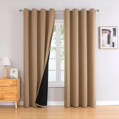 Miniatura 97 de ChrisDowa - Cortinas 100% opacas, para dormitorio, con forro negro, 2 capas gruesas, aislamiento térmico y ojales, 63 pulgadas de largo, juego de 2