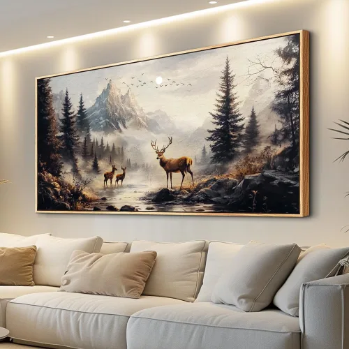 Miniatura 17 de KELIYUAN Lienzo decorativo de pared para sala de estar, decoración de pared grande para dormitorio, pintura de paisaje de alce, montaña, fotos