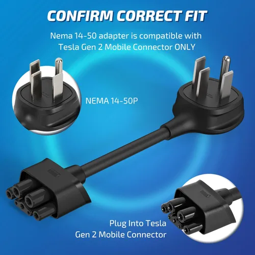 Miniatura 2 de VIPTOO Adaptador NEMA 14-50 para conector móvil Tesla Gen 2, adaptador de carga EV de 240 V 32 A nivel 2 para Tesla Model 3/Y/S/X, enchufe 14-50