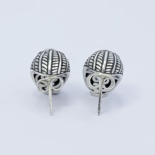 Miniatura 4 de huggie earrings stud 925 sterling silver decorated with flower ornament and woven art