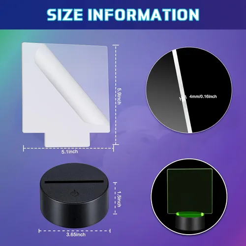 Miniatura 2 de Riakrum Base de luz LED de 12 piezas con hoja de acrílico transparente 3D lámpara LED de noche base de visualización de 16 colores y 4 modos