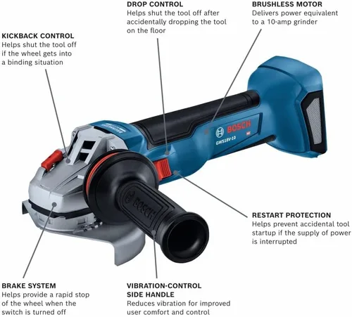 Miniatura 2 de Bosch GWS18V-10N Amoladora angular sin escobillas de 18 V de 4-1/2 - 5 pulgadas con interruptor deslizante (herramienta desnuda)