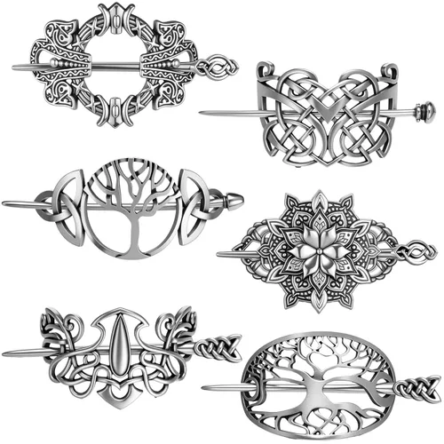 Miniatura 12 de Syhood 6 piezas vintage plata celta diapositivas para el cabello, horquilla de nudo celta para el cabello, pasador creativo de metal, clips