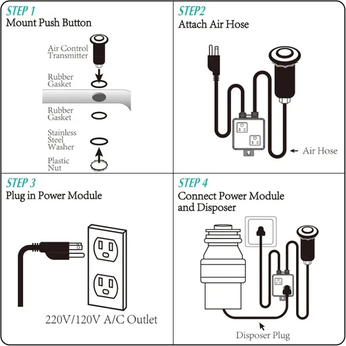 Miniatura 8 de BESTILL Kit de interruptor de aire de eliminación de basura en la parte superior del fregadero con doble salida, listado UL, bronce aceitado de 3.6