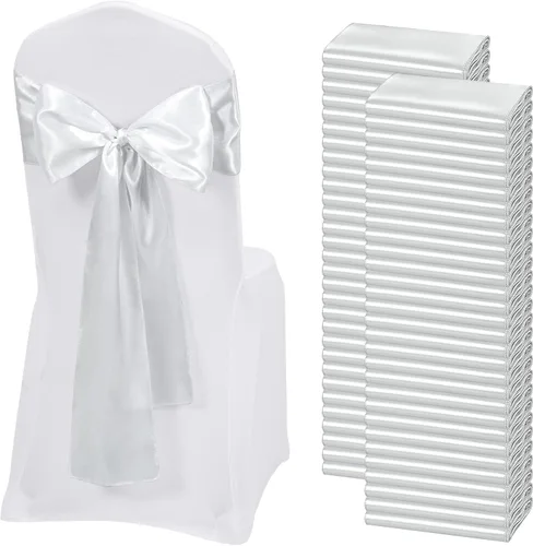 Miniatura 11 de 60 bandas para sillas de satén negro, diseño de lazos con lazos, para decoración de sillas para Acción de Gracias, boda, Navidad, banquetes