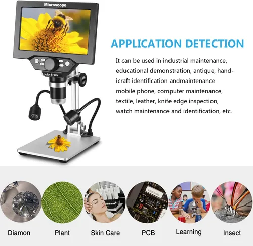 Miniatura 6 de Koolertron Microscopio digital de 12 MP de 7 pulgadas, aumento de 1200X, cámara USB 1080P, tarjeta TF de 32 GB, vista de PC, recargable, luces LED