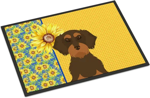 Miniatura 356 de Caroline's Treasures WDK5313MAT Airedale Terrier - Tapete para puerta delantera de 18 x 27 pulgadas, diseño de girasoles de verano, para entrada