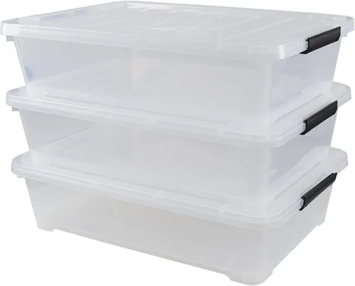 Miniatura 7 de 3 paquetes de 40 cuartos de galón de caja de almacenamiento grande debajo de la cama, contenedores de almacenamiento con ruedas debajo de la cama
