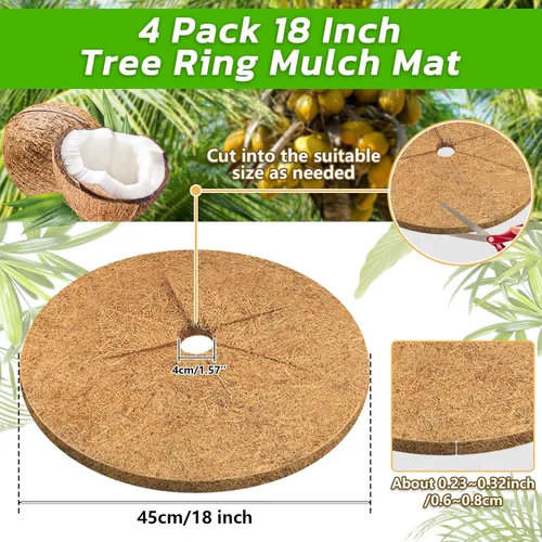 Miniatura 2 de Legigo 4 piezas Anillos de Mantillo de Fibra de Coco Alfombrilla Protectora de Plantas de Árbol, 18 Pulgadas Anillo de Protección de Árbol de Fibra