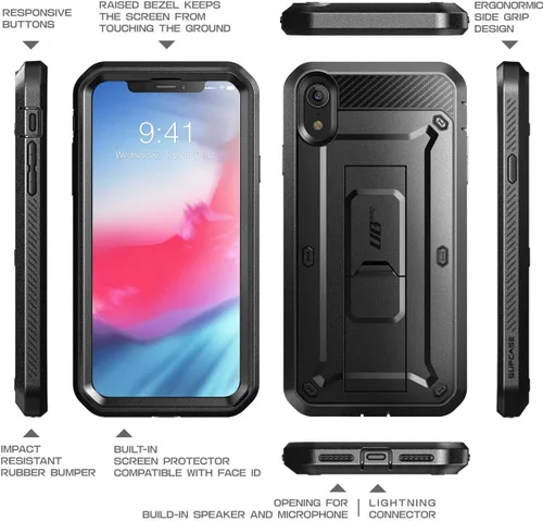 Miniatura 5 de SUPCASE Unicorn Beetle Pro Series - Funda antigolpes diseñada para iPhone XR, con protector de pantalla integrado de cuerpo completo, la funda Negro