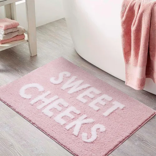 Miniatura 9 de Alfombra de baño con lazo rosa para baño, de 16 x 24 pulgadas, bonita alfombra de baño pequeña con bordes festoneados, microfibra suave