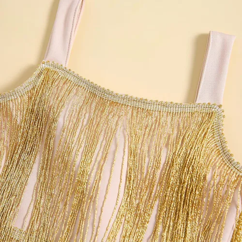 Miniatura 4 de Vestido de lentejuelas para niños, vestido sin mangas con borlas brillantes, vestido de baile latino para fiesta, vestido de baile latino, 1-6T