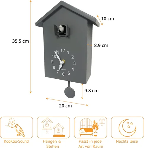 Miniatura 6 de WALPLUS Reloj de cuco moderno con diseño de pájaro que canta en la hora Coo Coo Coo Relojes de pared con péndulo de reloj de cuco de pájaro