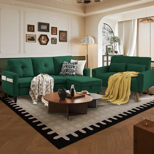 Miniatura 15 de Sofá modular convertible de 79 pulgadas, sofá pequeño en forma de L de 3 asientos con diván de almacenamiento y bolsillo lateral, sofá reversible