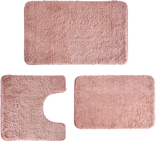 Miniatura 18 de Juego de alfombras de baño de lujo de 3 piezas con alfombra de inodoro en forma de U, fondo de goma antideslizante, microfibra gruesa, felpa suave