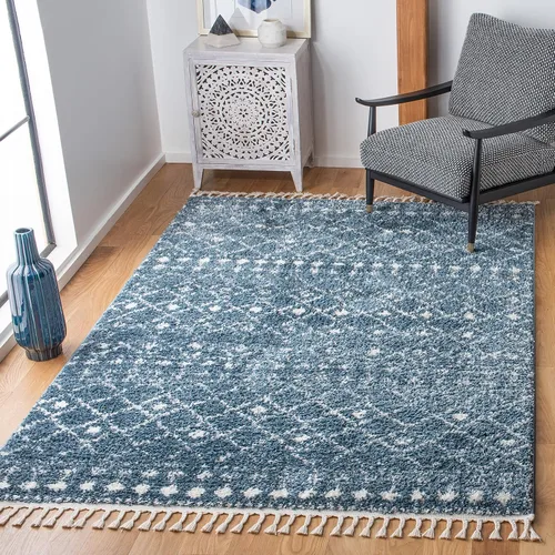 Miniatura 14 de SAFAVIEH Berber Fringe Shag Collection - Alfombra decorativa de 2 pies 2 pulgadas x 4 pies, color crema y azul, diseño, no desprende pelusa