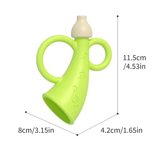 Miniatura 4 de Juguete de trompeta para bebé de 6 a 12 meses, juguete de silicona con 2 piezas de color amarillo y verde para dentición, juguetes de silbato