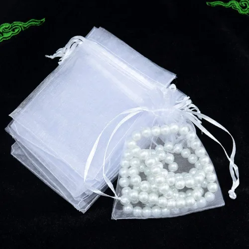 Miniatura 4 de 50 bolsas para envolver regalo de 5 x 7 pulgadas, tela de tul transparente de organza, bolsa de cordón blanco para baby shower, fiesta