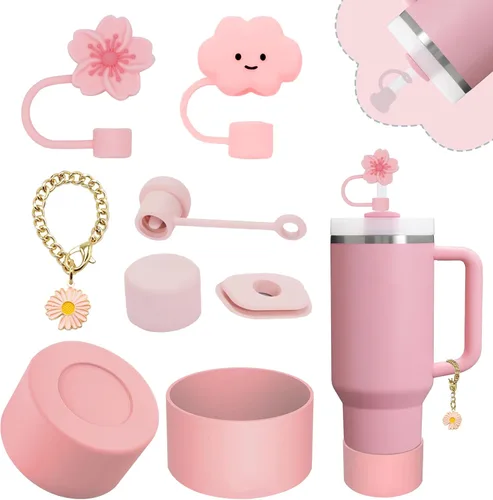 Miniatura 33 de Conjunto de accesorios para taza Stanley, incluye 2 piezas de cubierta de pajita de 0.4 pulgadas, 1 tapón antiderrame de silicona, 1 lindo encanto