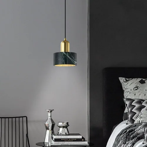 Miniatura 2 de Nordic Retro Single Head Chandelier Modern Brass Pendant Lamp with Natural Marble Shade Minimalist Hanging Light for Bedroom Bedside Dining Room