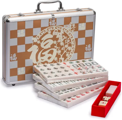 Miniatura 5 de Yellow Mountain Imports Juego de Mahjong Chino Tamaño Campeón con Estuche de Aluminio - con 146 Fichas, 3 Dados y un Indicador de Viento - Solo