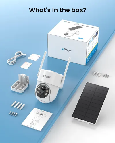 Miniatura 8 de ieGeek 2 Pack S5 Cámara de seguridad solar para exteriores inalámbrica – Cámara WiFi 2K 3MP con panel solar extraíble, panorámica de 360°, visión
