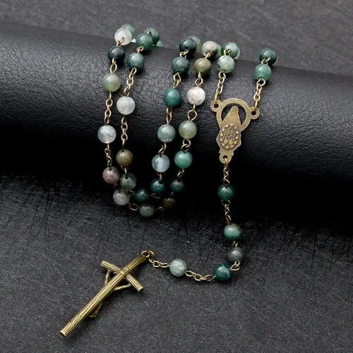 Miniatura 4 de KOMI Rosario de cuentas católicas para mujer, collar de cuentas de rosario con cruz de crucifijo, perlas de cristal, rosario, rosarios, católicos