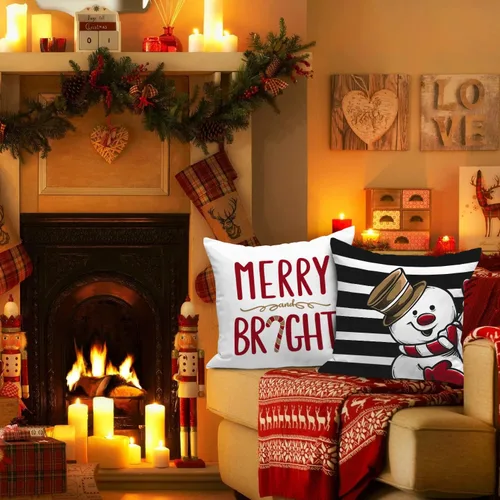 Miniatura 7 de Lanpn Juego de 4 fundas de almohada decorativas de invierno para exteriores de 26 x 26 pulgadas, impermeables, gnomo de muñeco de nieve rojo