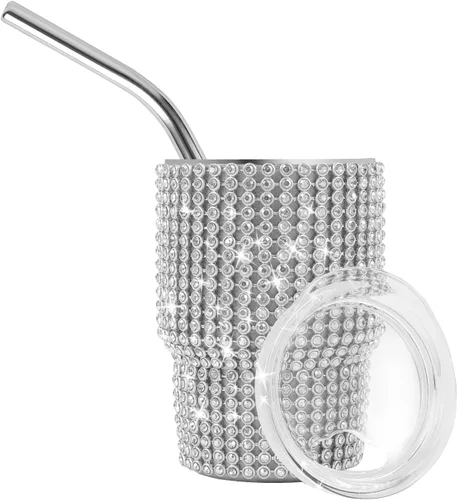 Miniatura 11 de INSTOME Vaso de chupito de acero inoxidable de 3oz con forma de diamante, vaso con pajita, color púrpura (1 unidad)