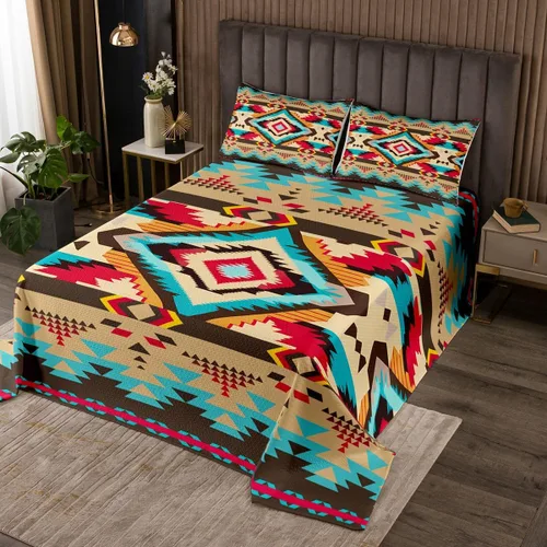 Miniatura 20 de Erosebridal Juego de colcha étnica tribal con flechas geométricas aztecas, acolchado occidental, tribu africana, exótico, atrapasueños, plumas