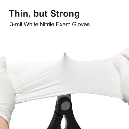 Miniatura 7 de Guantes de examen desechables de nitrilo SwiftGrip, 3 mil, XL, caja de 100, guantes de nitrilo blancos desechables sin látex para uso médico