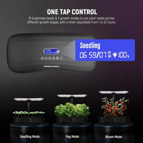 Miniatura 5 de NEEWER Basics - Kit de sistema de cultivo hidropónico con luz LED para plantas, 3 modos de crecimiento/12 vainas/temporizador/LCD/bomba silenciosa