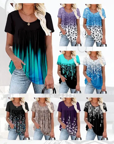 Miniatura 2 de Rainoop Blusas de verano para mujer, de manga corta, plisadas, de encaje, tallas grandes, tallas M-4XL