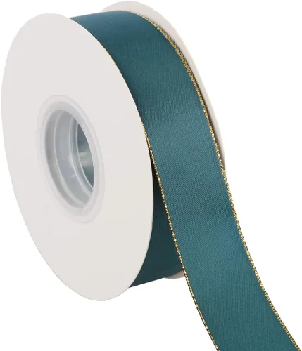 Miniatura 10 de ITIsparkle Cinta de satén de doble cara de 1 pulgada de 25 yardas con bordes dorados, 1 pulgada x 25 yardas - naranja otoñal